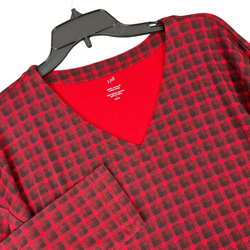 J.Jill Gingham Plaid Oversized Simply Supima V-Neck Tunic Women LP Petite